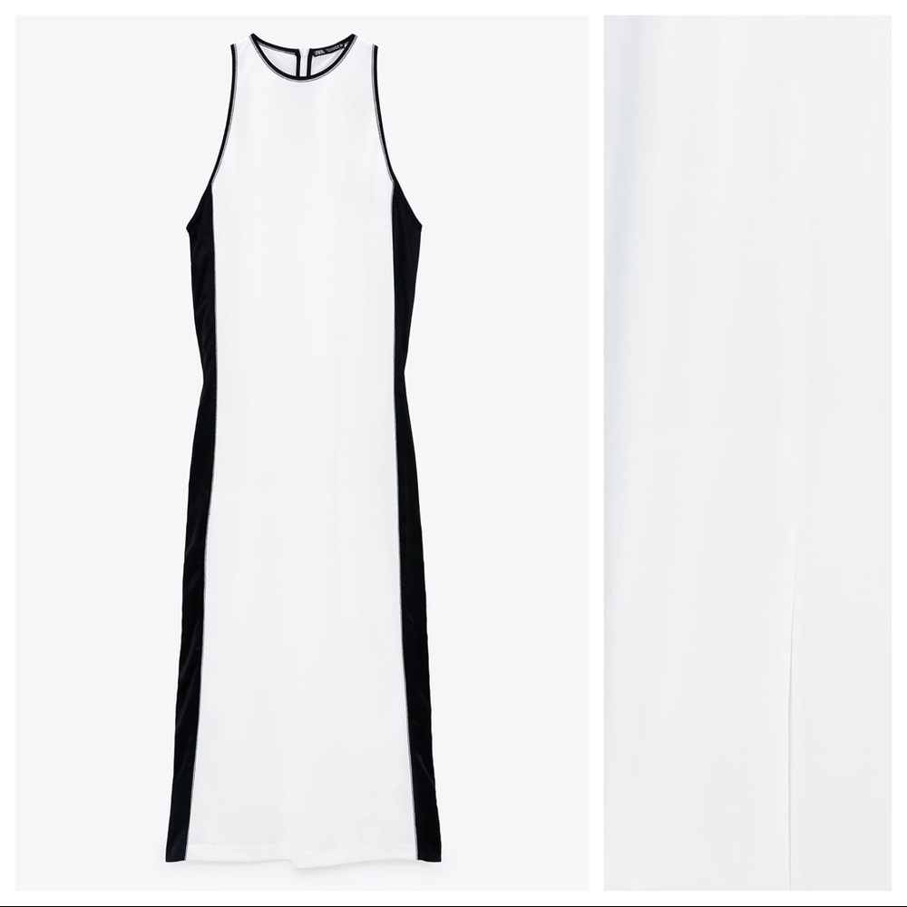 NWT. Zara White/Black Midi Dress with Side Stripes. Size M. - Picture 3 of 8